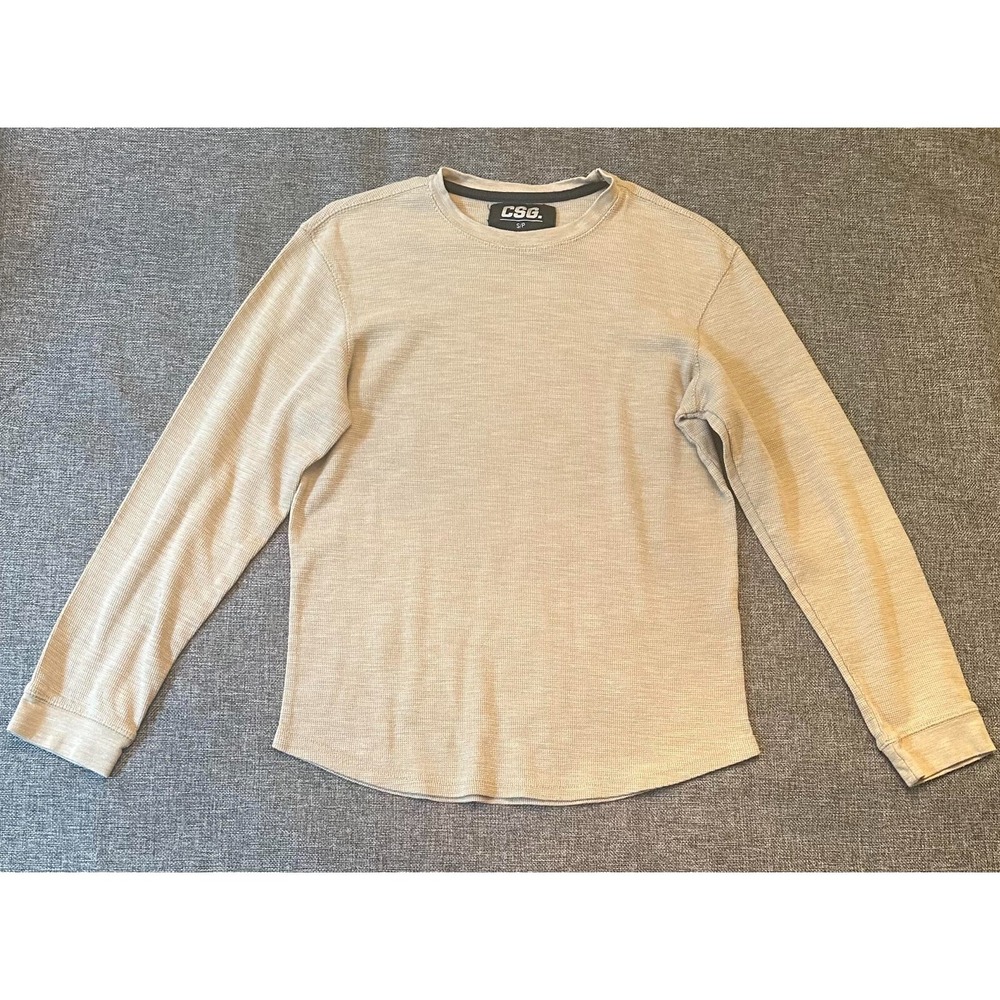 CSG Mens S Pullover Crew Neck Beige Sweatshirt Cotton‎ Blend Long Sleeve